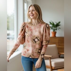 NWT MISA Los Angeles Kali Cotton-Cashmere Puff-Shoulder Sweater in Floral Size M